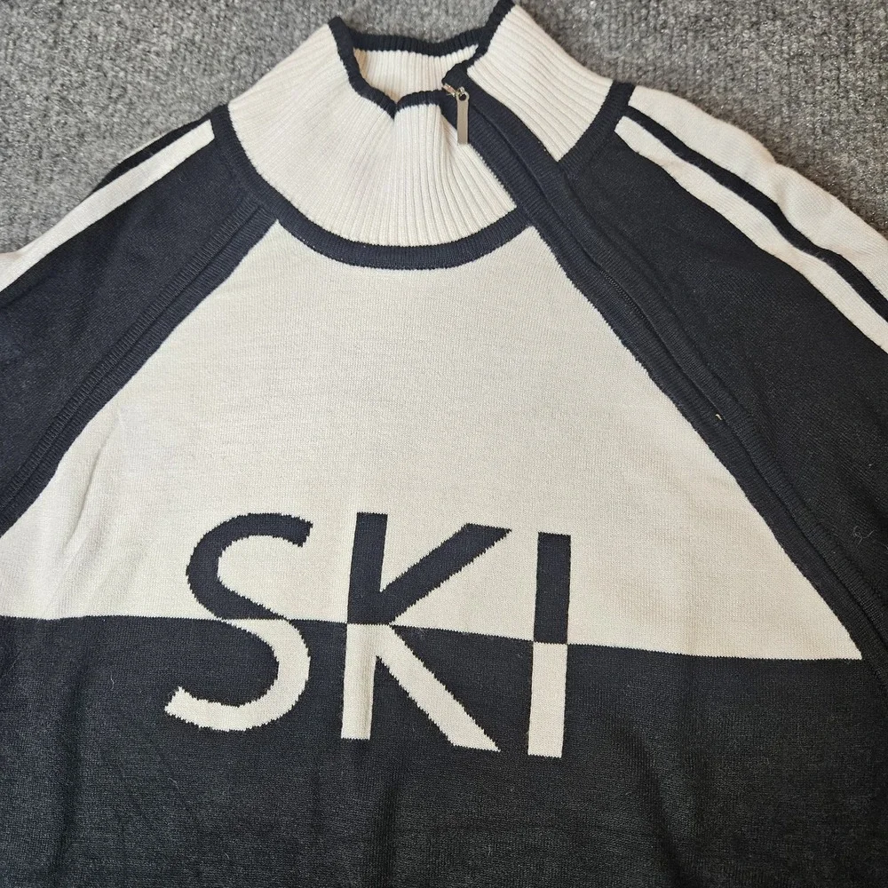Nils Women's Ski Sweater SKI Graphic Zip Mock Neck Black White Colorblock